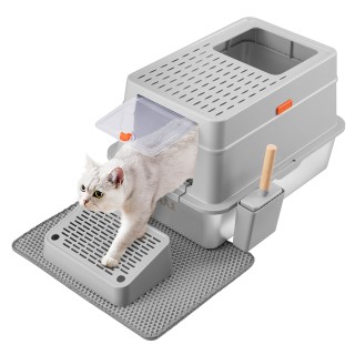 BAKAJI Λεκάνη Απορριμμάτων Γάτας από Ανοξείδωτο Ατσάλι 35L με Κλείδ...