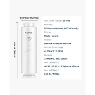 VEVOR Αντικατάσταση Συστήματος Αντίστροφης Όσμωσης για Φίλτρο Νερού... VEVOR Αντικατάσταση Συστήματος Αντίστροφης Όσμωσης για Φίλτρο Νερού...