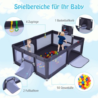 Costway Βρεφικό Πάρκο Παιχνιδιού με Μπάσκετ & Ποδοσφαιρικά Δίχτυα σ...