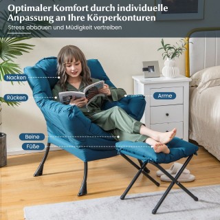 Costway Σύγχρονη Πολυθρόνα και Σκαμπό με Άνετο Σχέδιο και Σταθερή Κ...