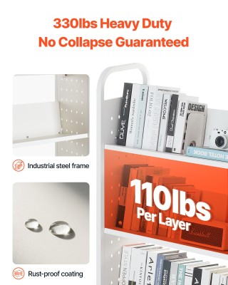 VEVOR Λευκό Τροχήλατο Βιβλιοκαρότσι με 3 Ράφια και V-Σχήμα VXTSGTCB...