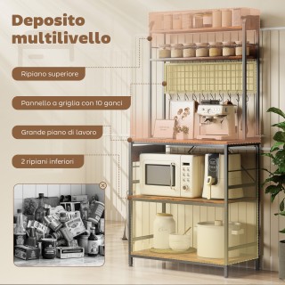 HOMCOM Ράφι Κουζίνας με Σταθμό Φόρτισης, 5 Ράφια και 10 Γάντζους S,...