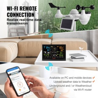 VEVOR 7-σε-1 Wi-Fi Μετεωρολογικός Σταθμός με Έγχρωμη Οθόνη 7.5, Αισ...