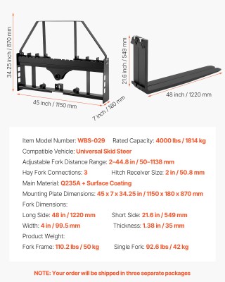 VEVOR Σκελετός Παλέτας για Φορτωτές, 1814 kg Ικανότητα, Διάσταση Πι... VEVOR Σκελετός Παλέτας για Φορτωτές, 1814 kg Ικανότητα, Διάσταση Πι...