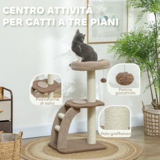 PawHut  Δέντρο ξυσίματος τριών επιπέδων με ανώτερο βάθρο και μπάλα ...