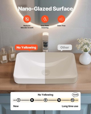 VEVOR Ορθογώνιος Λευκός Κεραμικός Νιπτήρας 490 x 305 mm για Μικρό Μ...