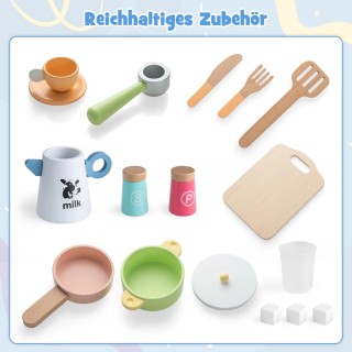 Costway Παιδική Κουζίνα με Αξεσουάρ Μαγειρικής Ξύλινη με Φούρνο Μικ...