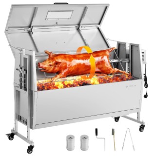 VEVOR Ηλεκτρική Σούβλα BBQ για Αρνί & Γουρούνι, 60 kg, με Ρόδες, 4 ...