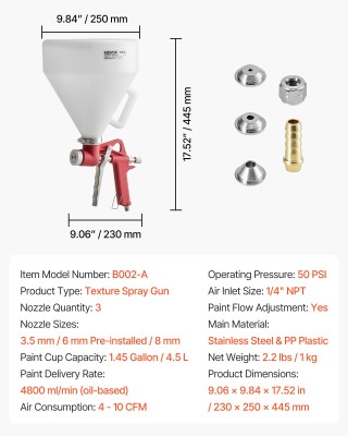 VEVOR Πιστόλι Ψεκασμού Υφής, 4.5L, Με 3 Εναλλάξιμα Μπέκ (3.5mm, 6mm... VEVOR Πιστόλι Ψεκασμού Υφής, 4.5L, Με 3 Εναλλάξιμα Μπέκ (3.5mm, 6mm...