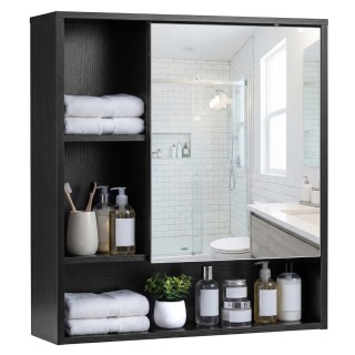 Costway Κρεμαστό ντουλάπι με καθρεφτένια πόρτα και 3 ανοιχτά ράφια,...