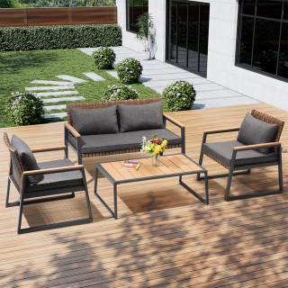 BAKAJI  Σετ Σαλονάκι Κήπου Καθιστικό Πολυθρόνες και Τραπέζι Εξωτερι...