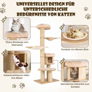 Costway Υψηλός Πολυλειτουργικός Γατόδεντρο 6 Επιπέδων με Κρεμαστή Κ...