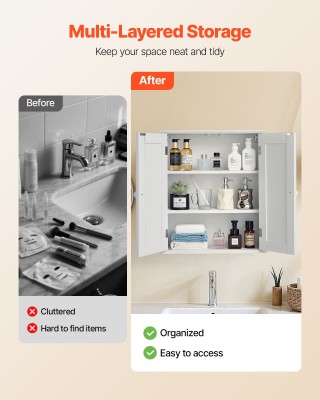 VEVOR Διπλή Ντουλάπα Μπάνιου τοίχου με Ρυθμιζόμενο Ράφι, 53x24x61cm...