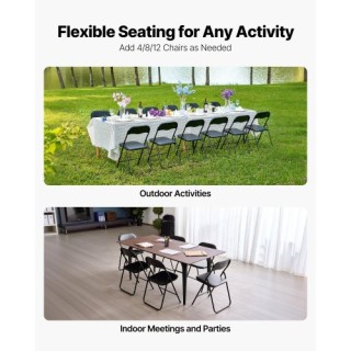 VEVOR Σετ 4 Φορητές Δερμάτινες Καρέκλες με Μαξιλάρι, Μαύρο JSZDYPGJ...