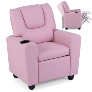Costway Ροζ παιδική πολυθρόνα με λειτουργία relax, ρυθμιζόμενη πλάτ...