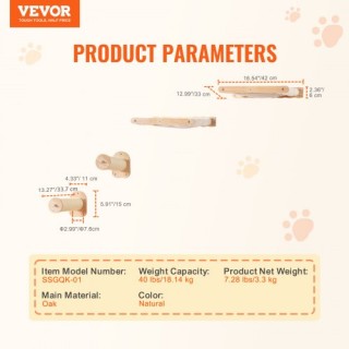 VEVOR Ράφια Γάτας Τοίχου με 2 Στύλους & 2 Αιώρες έως 40 lbs ZYSBGS... VEVOR Ράφια Γάτας Τοίχου με 2 Στύλους & 2 Αιώρες έως 40 lbs ZYSBGS...