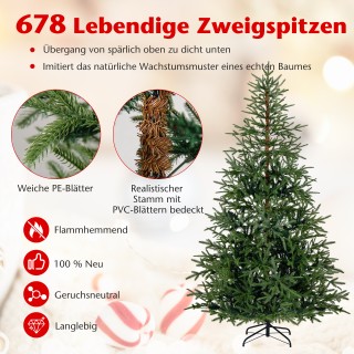 Costway 210 εκ. Τεχνητό Χριστουγεννιάτικο Δέντρο με 250 Πολύχρωμα L...