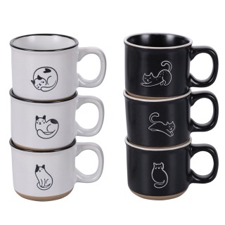 Villa DEste  Σετ 6 φλιτζάνια καφέ 90 ml σε κεραμικό με χερούλι Cat ...
