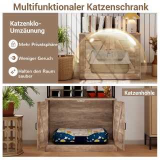 Costway Γκρι Ντουλάπι για Κατοικία Γάτας με Ενσωματωμένη Βιβλιοθήκη...