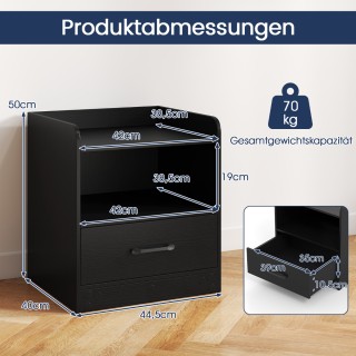 Costway Μαύρο Κομοδίνο με LED Φωτισμό και Ανοιχτό Ράφι και Συρτάρι ...