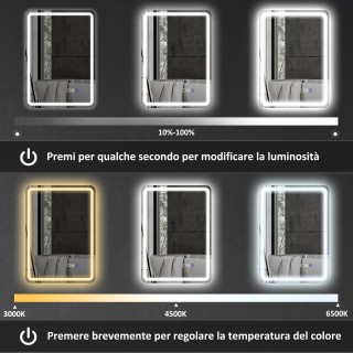 HOMCOM Καθρέφτης Μπάνιου LED με Bluetooth, Ρυθμιζόμενο Φωτισμό και ...