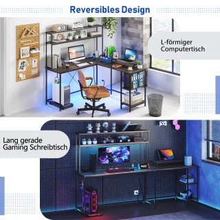 Costway Γκρι Γωνιακό Gaming Γραφείο με LED Φωτισμό & Πρίζες CB10592...