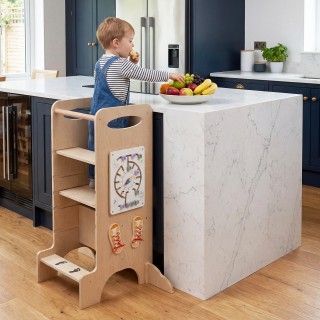 Costway 4 σε 1 Πύργος Μάθησης από Ξύλο Οξιάς Montessori Σκαμνί με 3...