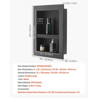 VEVOR Εντοιχισμένο Ράφι Ντους 40.6 x 50.8 x 10.2 cm για Μπάνιο SLLY... VEVOR Εντοιχισμένο Ράφι Ντους 40.6 x 50.8 x 10.2 cm για Μπάνιο SLLY...