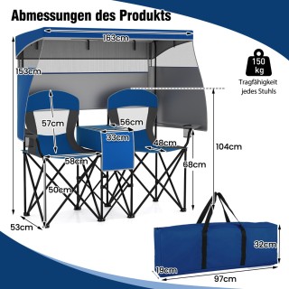 Costway Πτυσσόμενη Καρέκλα Θαλάσσης με Προστασία από Ήλιο, Κάτοχο Π...