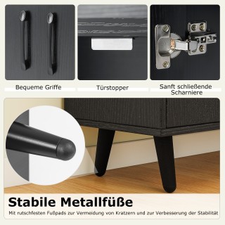 Costway Μαύρη Βιβλιοθήκη με Πόρτες & Ανοιχτά Ράφια για Γραφείο ή Σα...