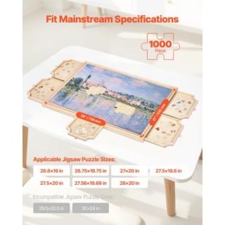 VEVOR Φορητό Ξύλινο Πλαίσιο Παζλ 1000 Κομματιών 74x53cm με Συρτάρια...