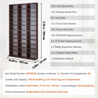 VEVOR Ντουλάπι Αποθήκευσης Μέσων με 12 Ρυθμιζόμενα Ράφια για DVD, Χ...