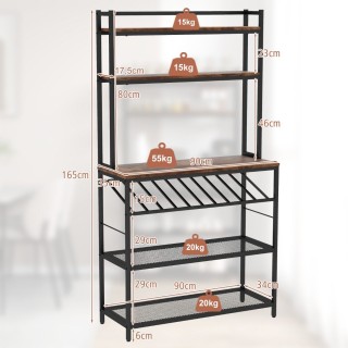 Costway  Οργανωτικό Ράφι Κουζίνας με Ξύλινη Επιφάνεια και Ράφι Κρασ...