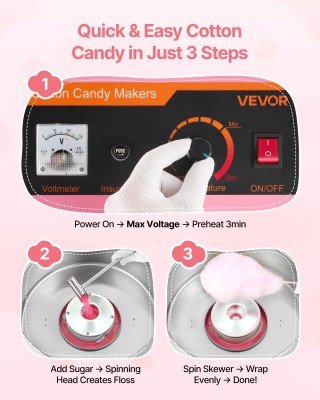 VEVOR Ηλεκτρική Μηχανή Μαλλιού της Γριάς 1000W με Κάλυμμα Ροζ ZHSKU...