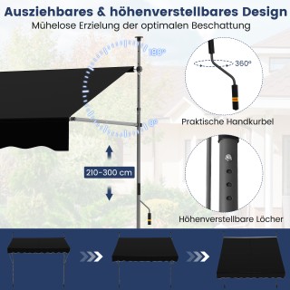 Costway  Ανοιγόμενη Τέντα Μπαλκονιού Χωρίς Τρύπημα, Με Χειροκίνητη ...