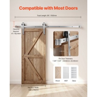 VEVOR Σετ Συρόμενης Πόρτας 5FT Ασημί HDSMDGDGDM2DHV9QG001V0