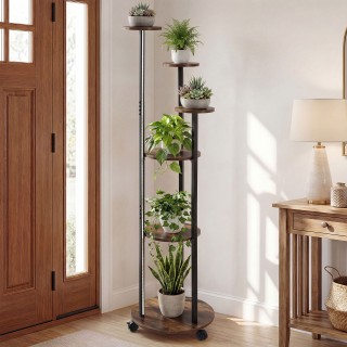 Costway 6όροφο σταντ φυτών με φωτισμό LED και ρόδες, ρουστίκ καφέ, ...