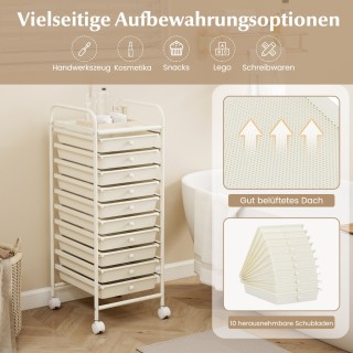 Costway Τροχήλατο Ντουλάπι με 10 Συρτάρια 33 x 37 x 86 cm Λευκό HW5...