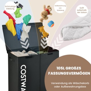 Costway Διαχωριστικός Καλάθι Απλύτων 115L με Καπάκι & Λαβές, 62 x 3...