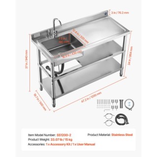 VEVOR Ελεύθερος Ανοξείδωτος Νεροχύτης με Βρύση και Σωλήνες Νερού | ...