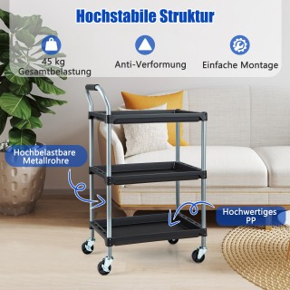 Costway Μαύρο Κινητό Εργαλειοφόρο με 3 Επίπεδα και Ρόδες 64x40x102 ...