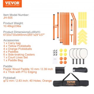 VEVOR Φορητό Σύστημα Πικλμπολ 22 Ποδιών Κανονικού Μεγέθους με Τσάντ...