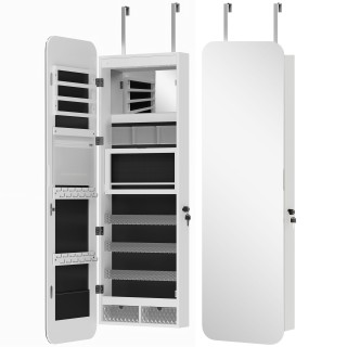 HOMCOM Καθρέπτης-Κοσμηματοθήκη Τοίχου με Εσωτερικό Φωτιζόμενο Καθρέ...