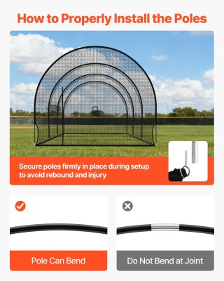 VEVOR Φορητό Αυτοστήρικτο Κλουβί Μπέιζμπολ 10m x 3.6m με Δίχτυ 4-Πλ...