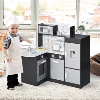 HOMCOM Wooden Play Kitchen for Children Et? 3+ - Μαύρο 350-079