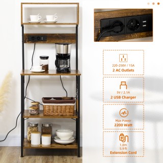 HOMCOM Ράφι Κουζίνας με Πολύπριζο, Ράφια και Γάντζους Industrial St...