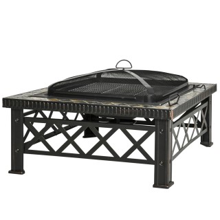 Outsunny Garden Fire Pit με καπάκι σπινθήρα και μεταλλική ψησταριά ...