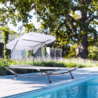 Outsunny Ξαπλώστρα διπλής ξαπλώστρας με ρυθμιζόμενη οροφή, κρέμα 84...