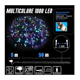 1000 Χριστουγεννιάτικα LED Πολύχρωμα Λαμπάκια 55 m σε Σειρά με Πράσ...