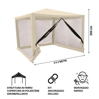 Galileo Υδατοαπωθητικό κιόσκι με κουνουπιέρες 3x3 μ, σιδερένια κατα...